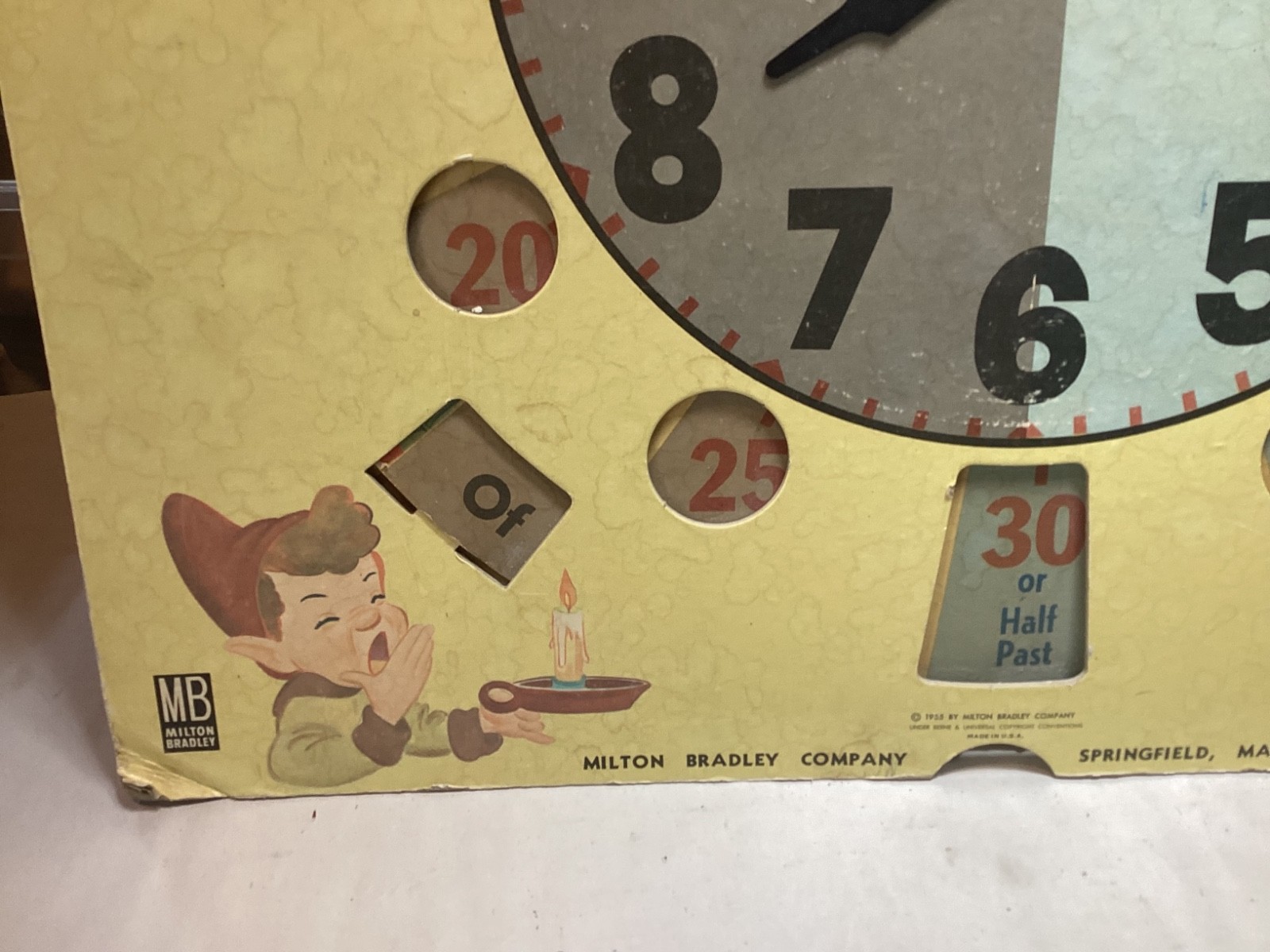 Vintage Milton Bradley 1955 #9380 Tick-Tock primary learning clock 21” x 20”