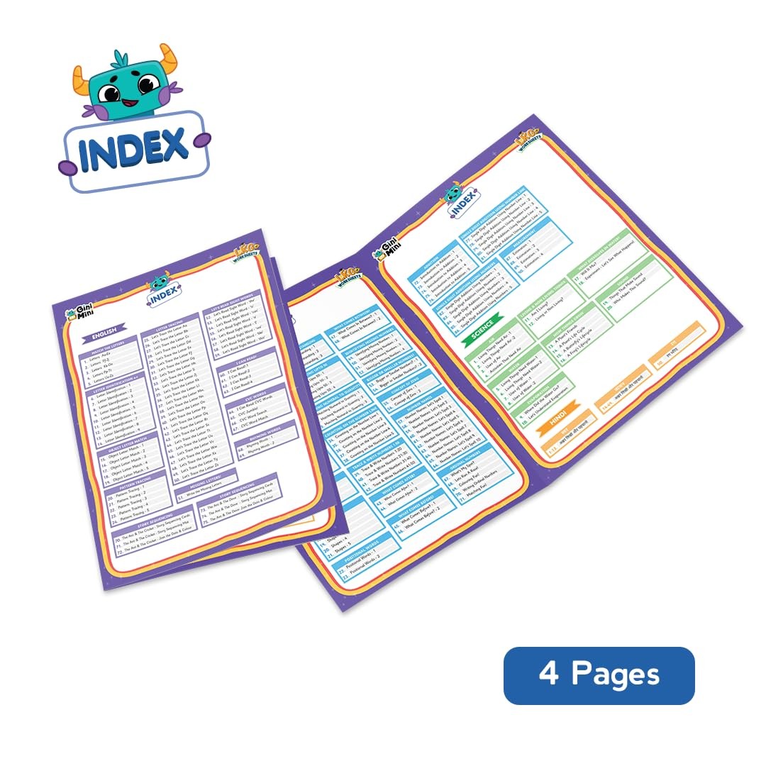 300 LKG Worksheets for Ages 3.5+ | English, Math, EVS, Science & Hindi, Index…
