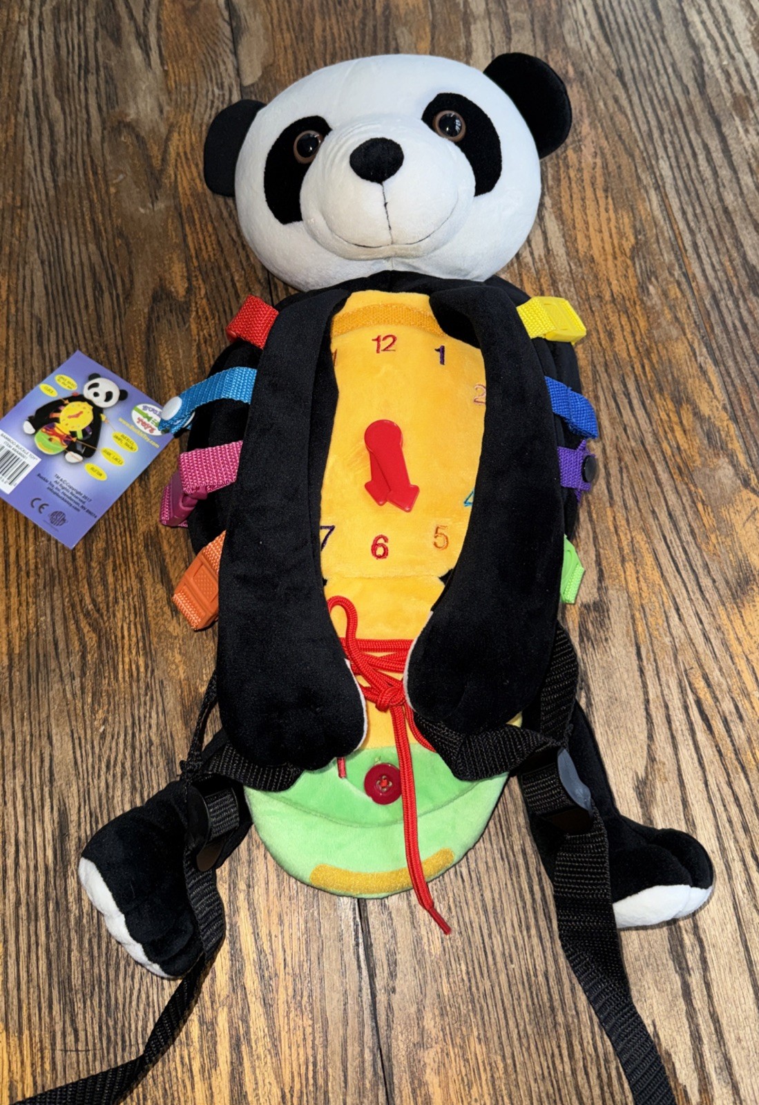Buckle Toys Panda Backpack – Motor Skill Development Toy – Plush Learning Toy