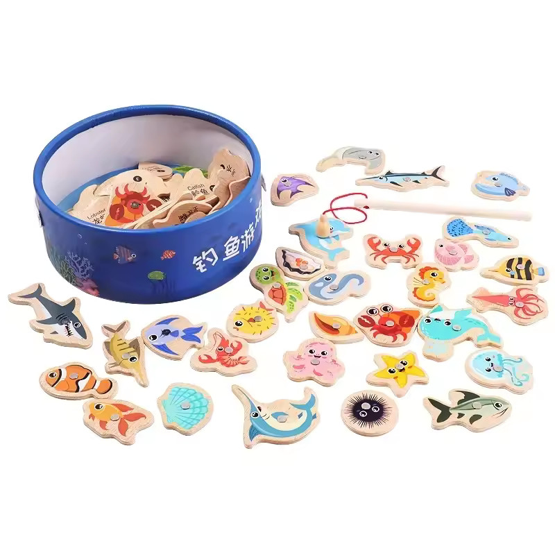 Wooden Montessori Magnetic Fishing Game Early Educational Toy Parent Child Play