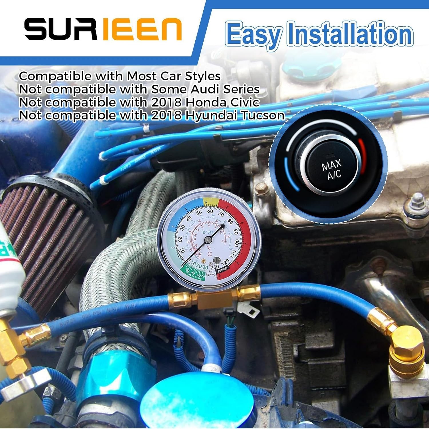 R134A R22 R12 AC Refrigerant Recharge Hose Kit | AC Recharge Hose with R134A Pie
