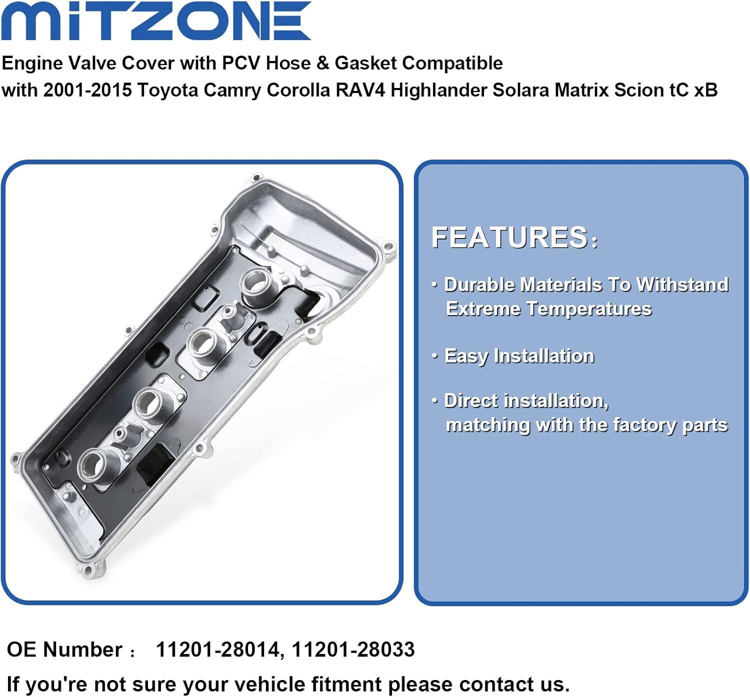 White(Upgrade Aluminum) MITZONE Engine Valve Cover with PCV Hose & Gasket