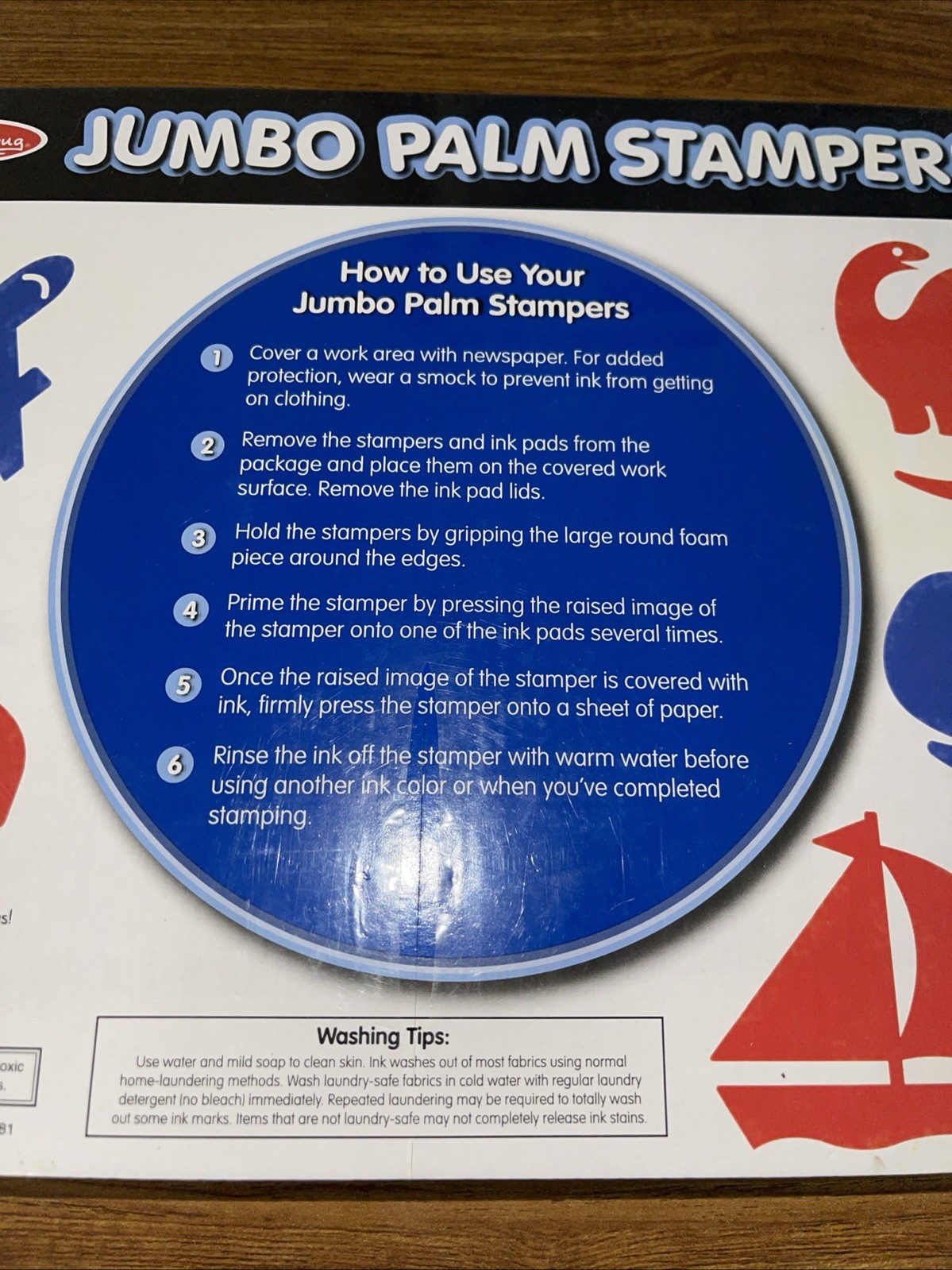 Melissa & Doug Jumbo Palm Stampers – Blue/Red Whale Car Plane Sailboat Dinosaur