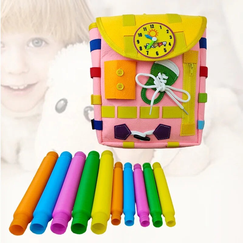 Montessori Busy Board Toddler Backpack: Sensory Toys for Motor Skills