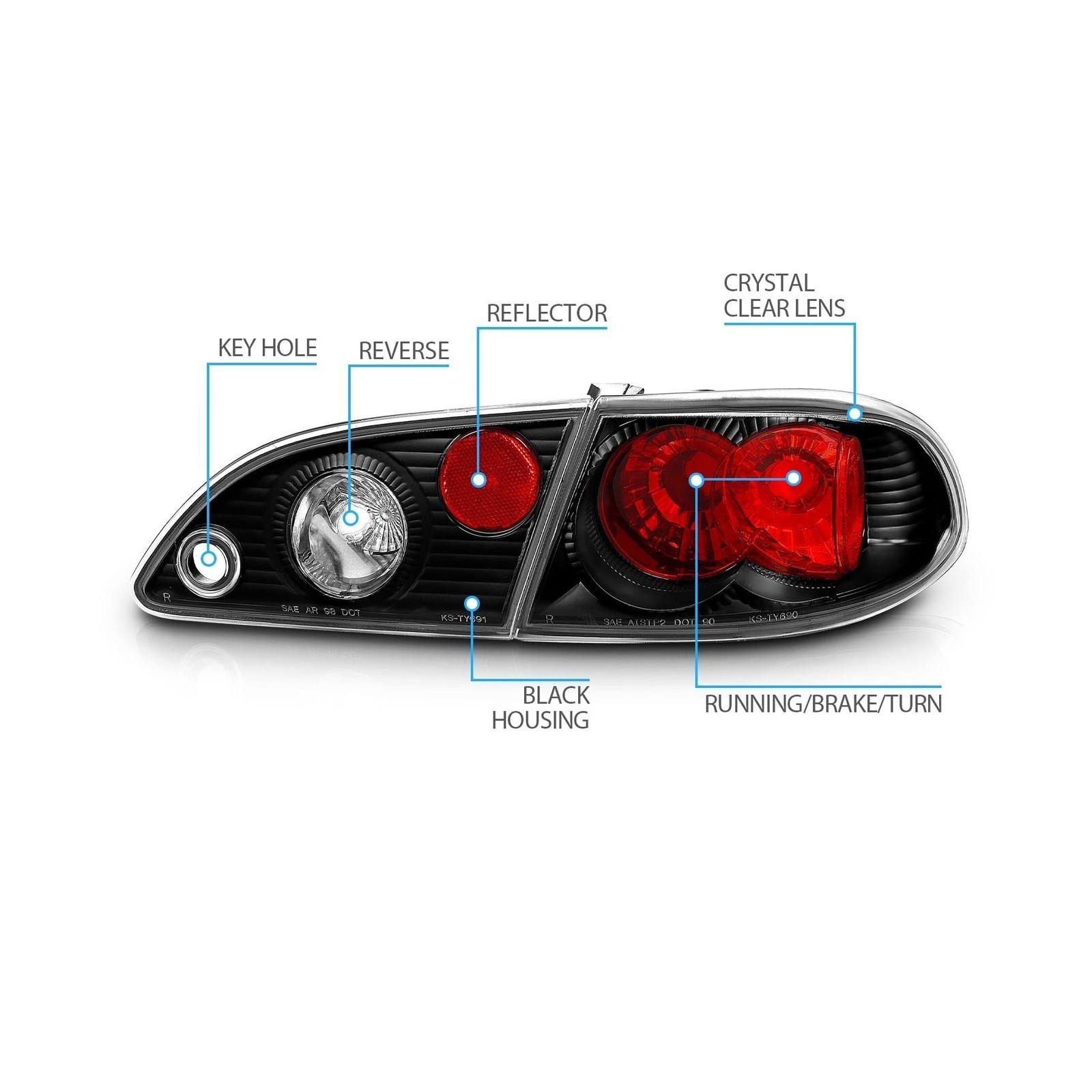 Black Tail Lights Pair Fit For Toyota Corolla 1998-2002 – Brake Lamps