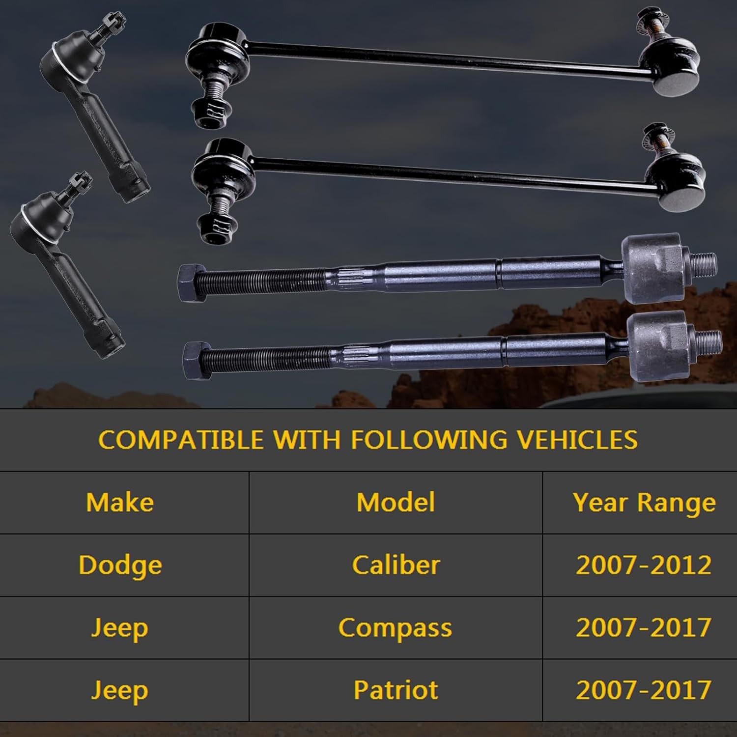 6pc Front Sway Bar Inner Outer Tie Rod End Kit K80258 EV80645 ES800408 for Jeep