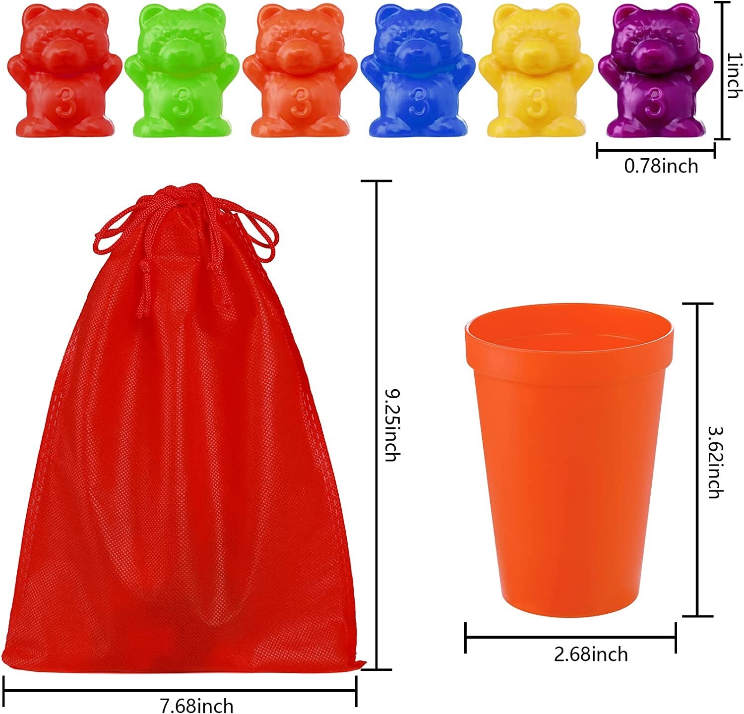 67-pc Rainbow Colored Counting Bears with Cups Sorting Educational Toys for Kids