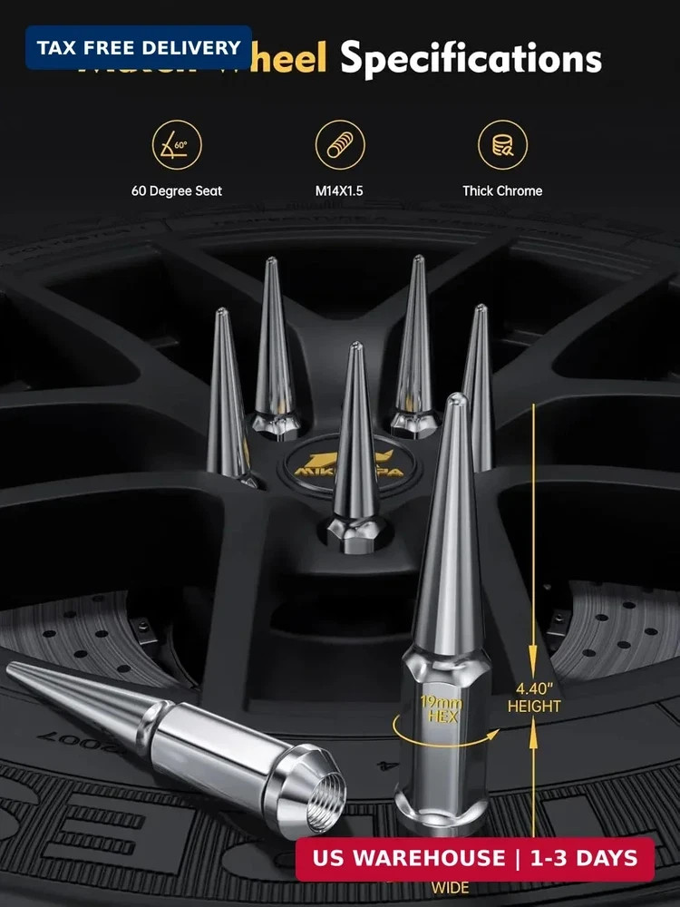 MIKKUPPA M14x1.5 32PCS Spike Lug Nuts, Replacement for Chevy Silverado Suburban