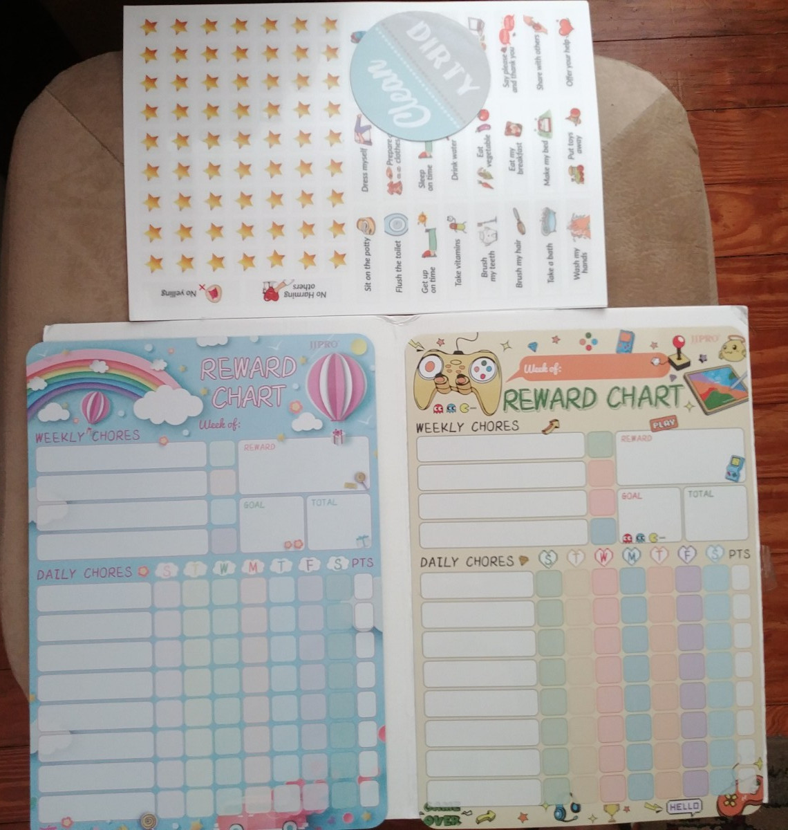 JJPRO 2Pack Magnetic Chore Reward Chart 4Kids Child Video Game & Rainbow 8.5 x12