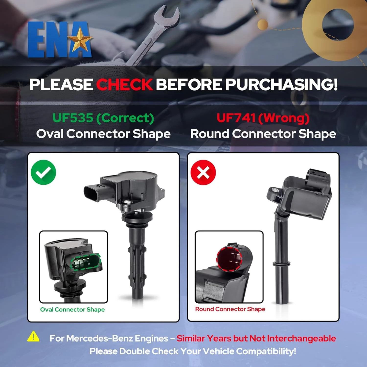 ENA 1 Ignition Coil Pack Compatible with Mercedes-Benz 3.0L 3.5L 4.6L 5.5L C230