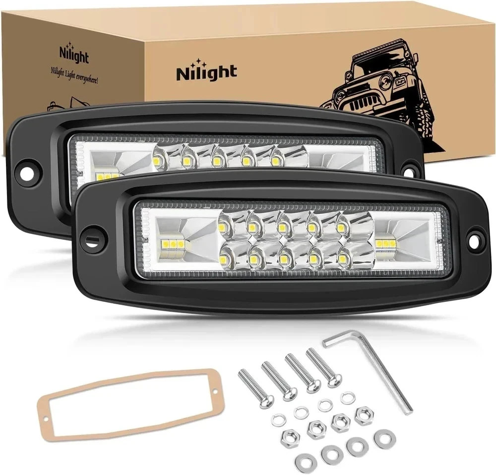 Nilight Flush Mount LED Pods 2PCS 6 Inch 60W LED Work Light Flood Spot Beam Comb