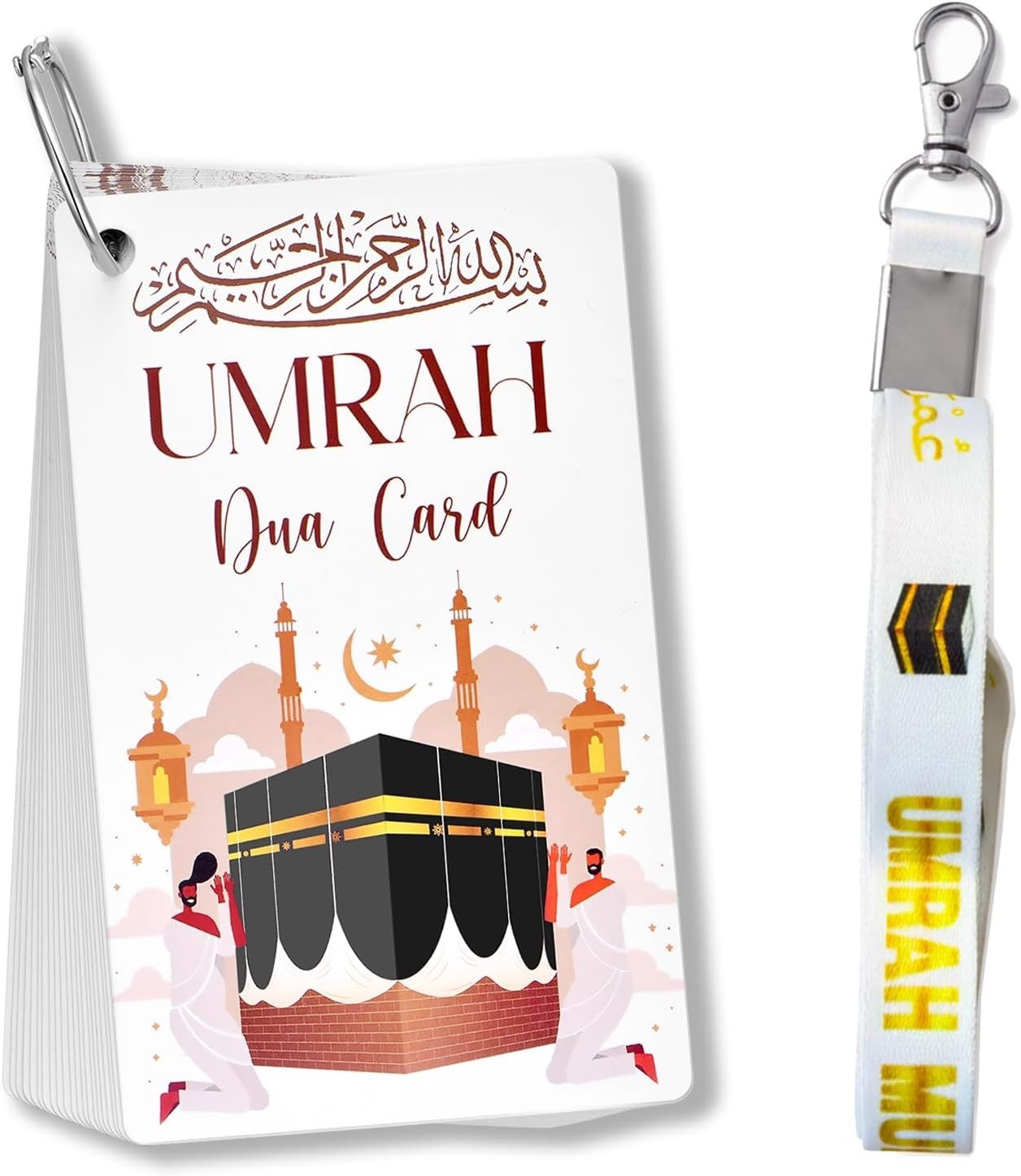 Umrah Dua Cards with Lanyard – 21 Flashcards Step-by-Step Medium, White