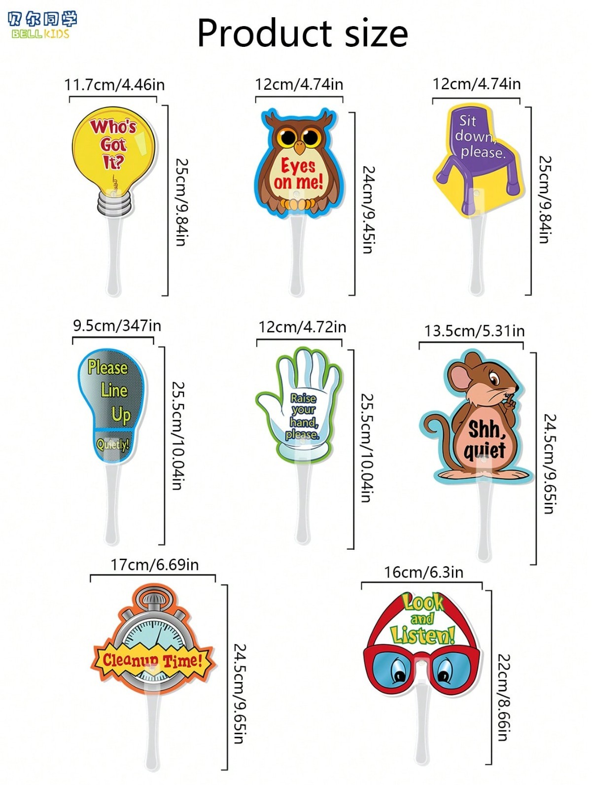 8pcs Classroom Rules Handheld Teacher Signs Double-Sided Instruction Boards Kids