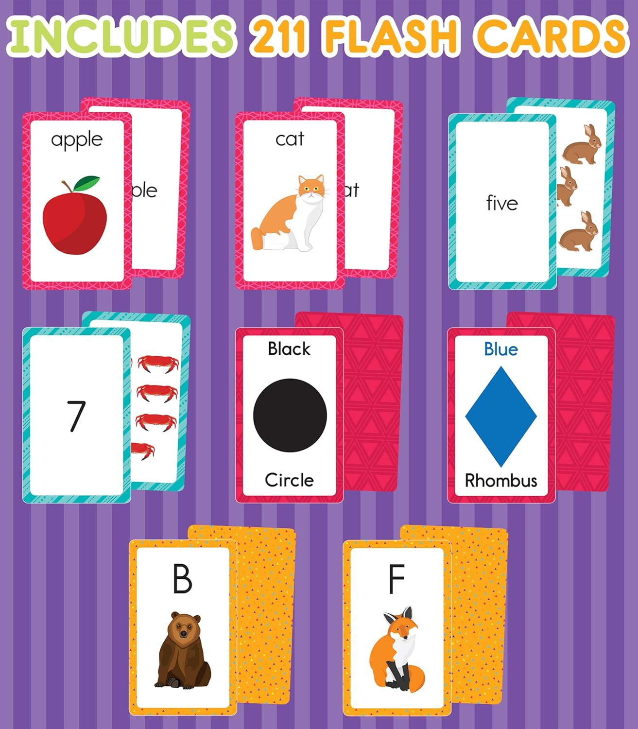 4-Pack Toddler Flash Cards – Alphabet Word Colors/Shapes Numbers Learning Age 4+
