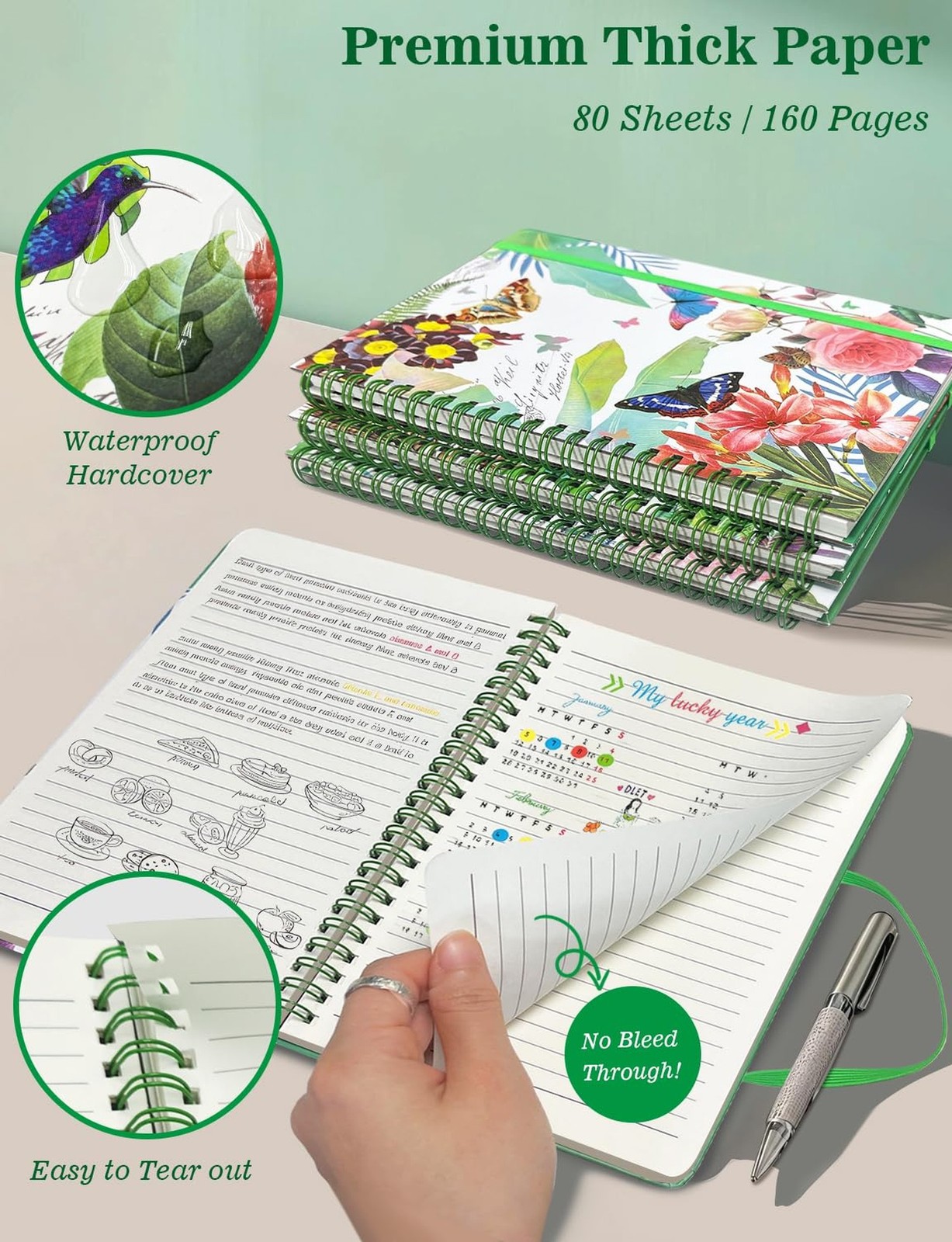Melurika A5 Hardcover Spiral Notebook, 4 Pack 5.7×8.5 Inches Lined Journal 16…