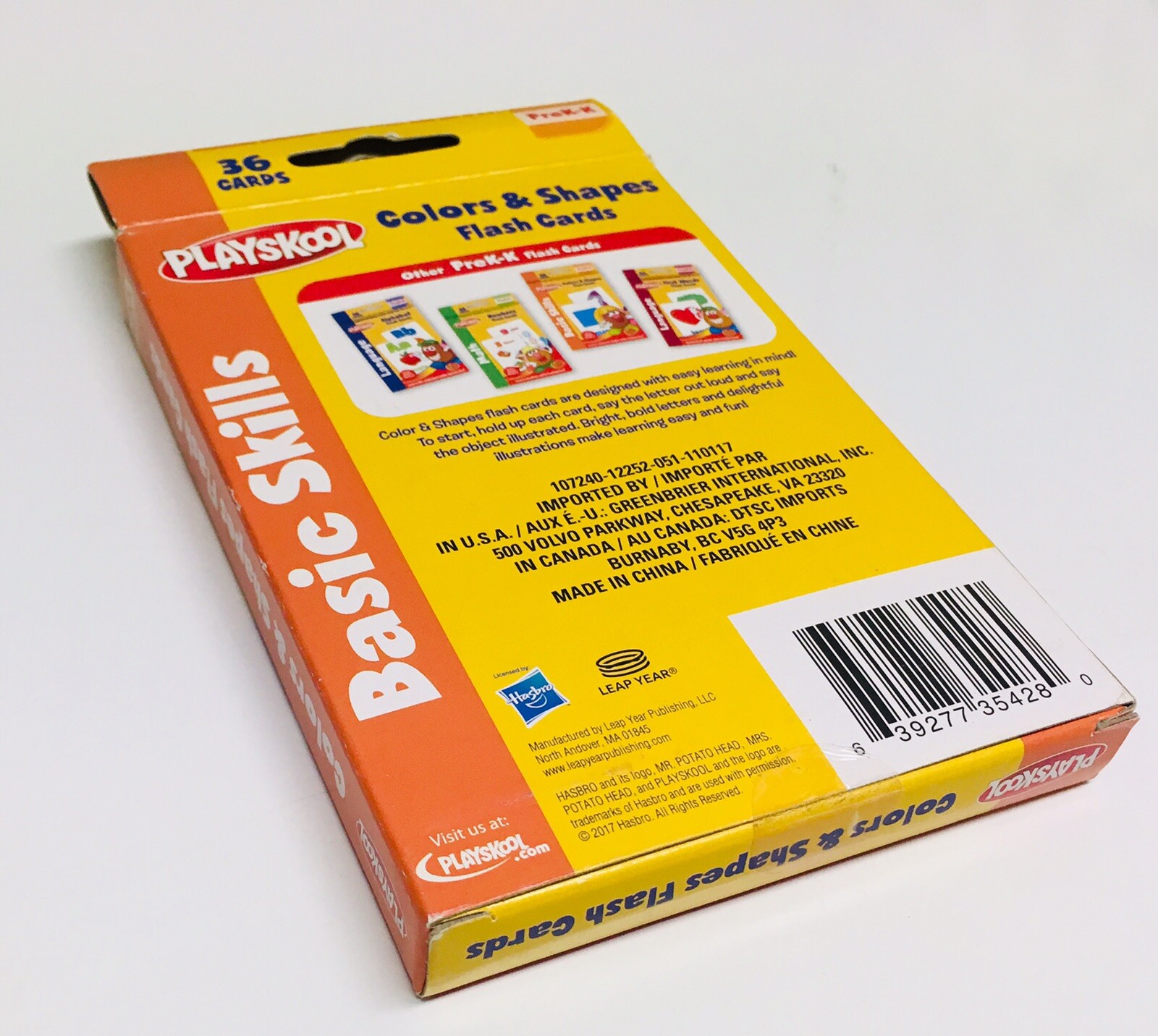 Playskool Colors & Shapes Flash Cards PreK-K Basic Skills (36 Cards)
