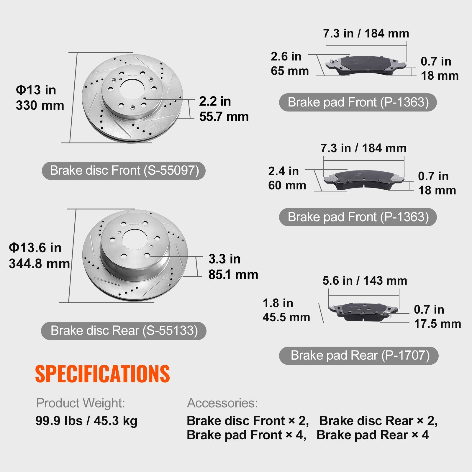 Front Rear Brake Kit for 2014-2018 Chevy Silverado GMC Sierra 1500