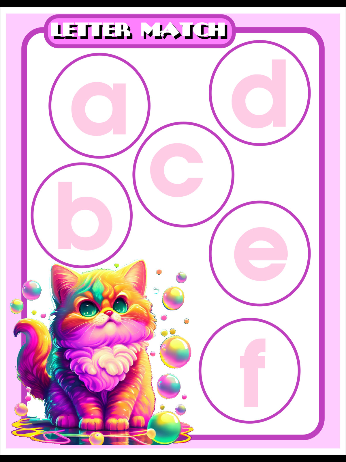 Pretty Kitty Bubble Match Game – Uppercase & Lowercase Match    – DIY KIT –