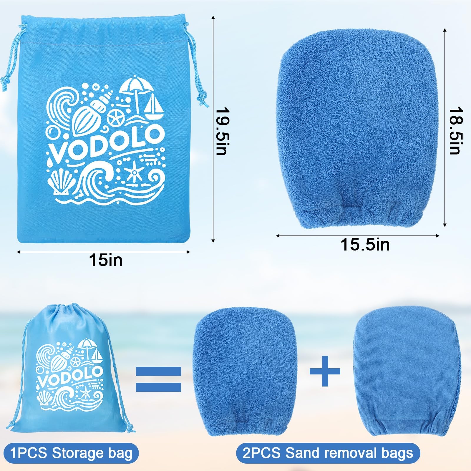 Vodolo 2 in 1 Sand Remover for Beach,2Pcs Wipe Off Mitts 2PCS, Blue
