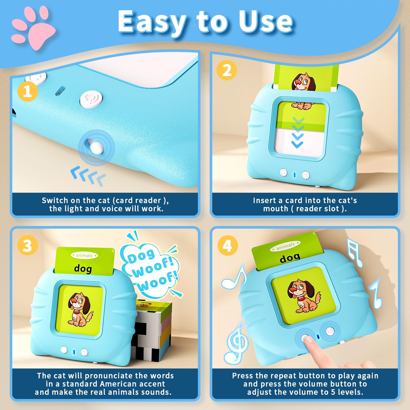 Toddler Toys Talking Flash Cards for 1 2 3 4 5 6 Year Old Boys and Girls, Aut…