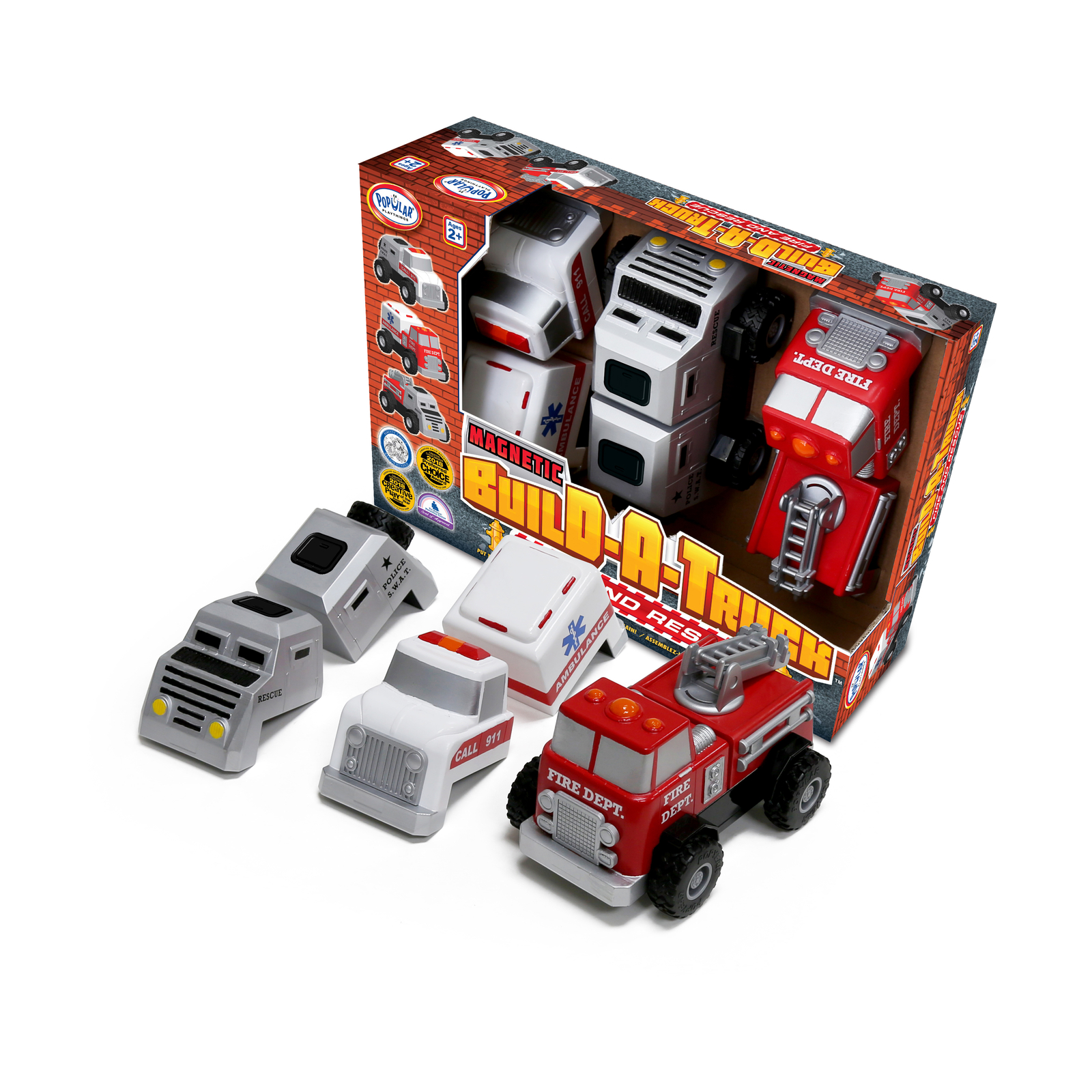 New – Popular Playthings Magnetic Build-A-Truck: Fire and Rescue – Ages 2+