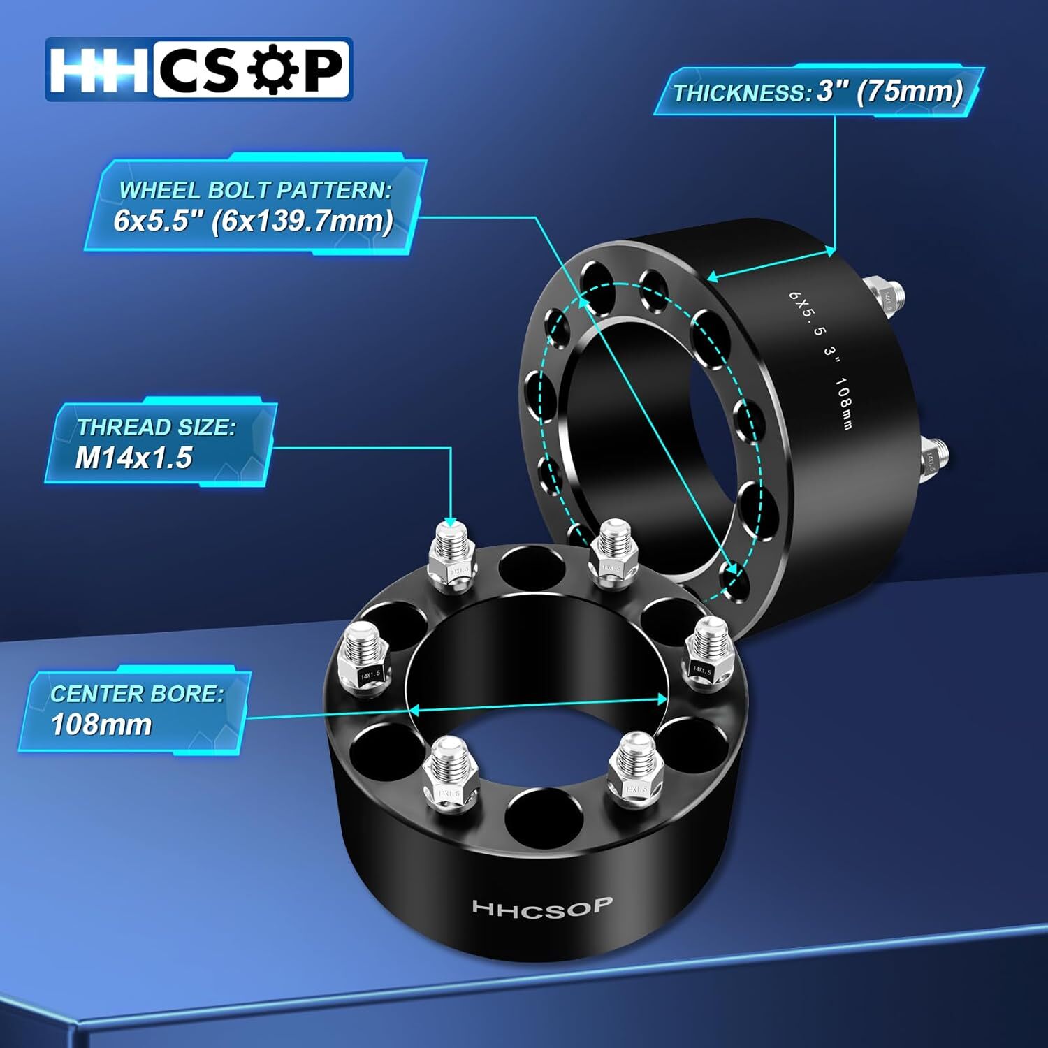 HHCSOP 6×5.5 Wheel Spacer 3 inch, 4PCS 6×139.7 Wheel Adapters for Chevy