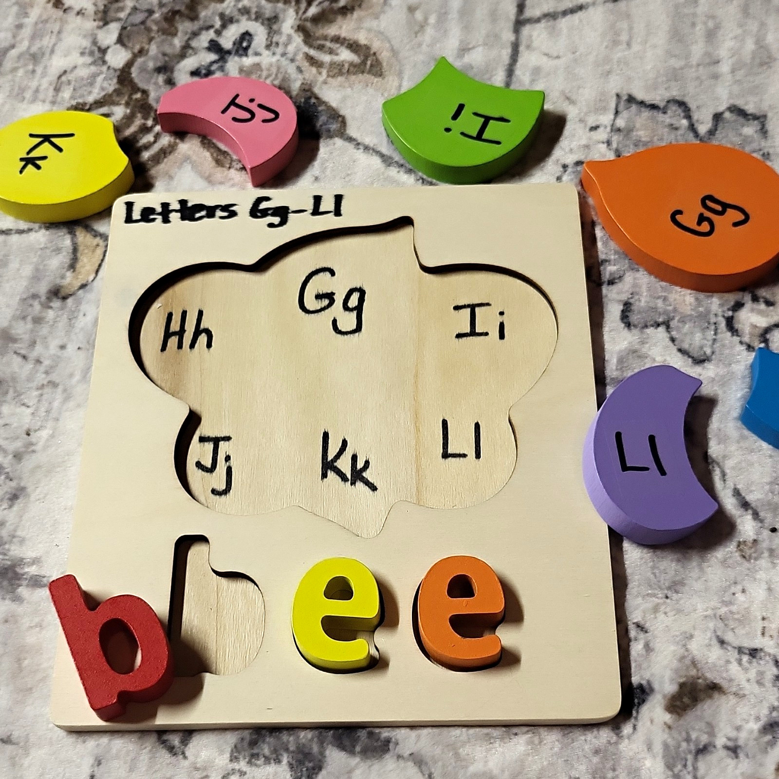 Wooden Alphabet Letter Puzzle Board Letters Gg-Ll Bee, Ages 3-7