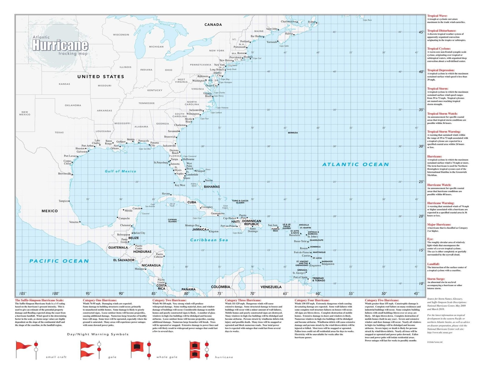 Hurricane Tracking Wall Map – 33″ x 44″ Laminated