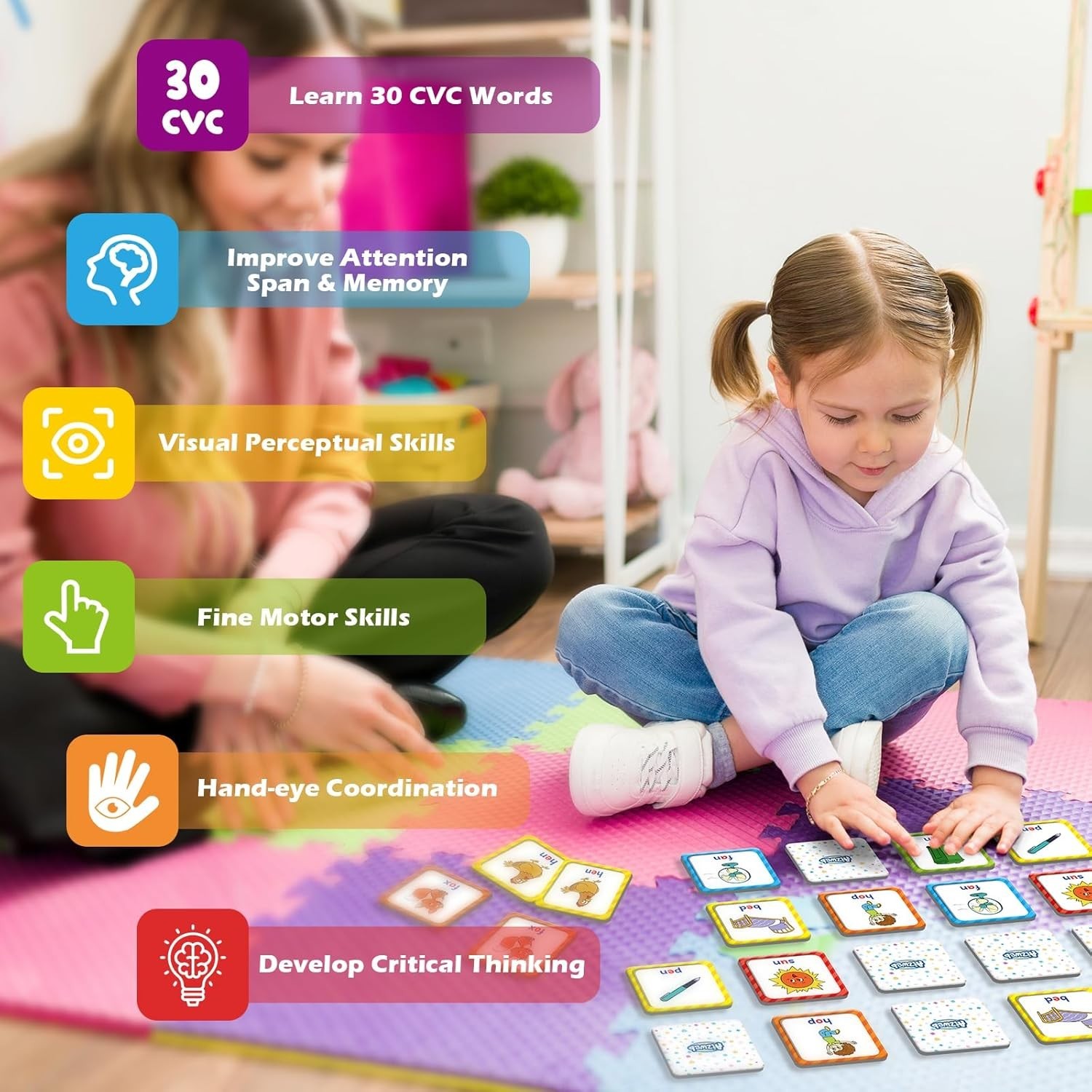 Educational CVC Word Game – 60 Durable Cards for Preschool Learning Fun