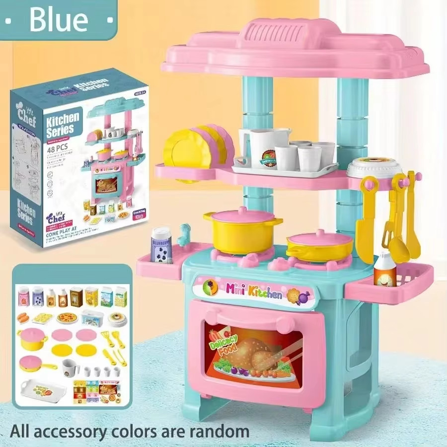 48Pcs Mini Kitchen Play Set – DIY Cooking Toy with Food & Tableware for Kids