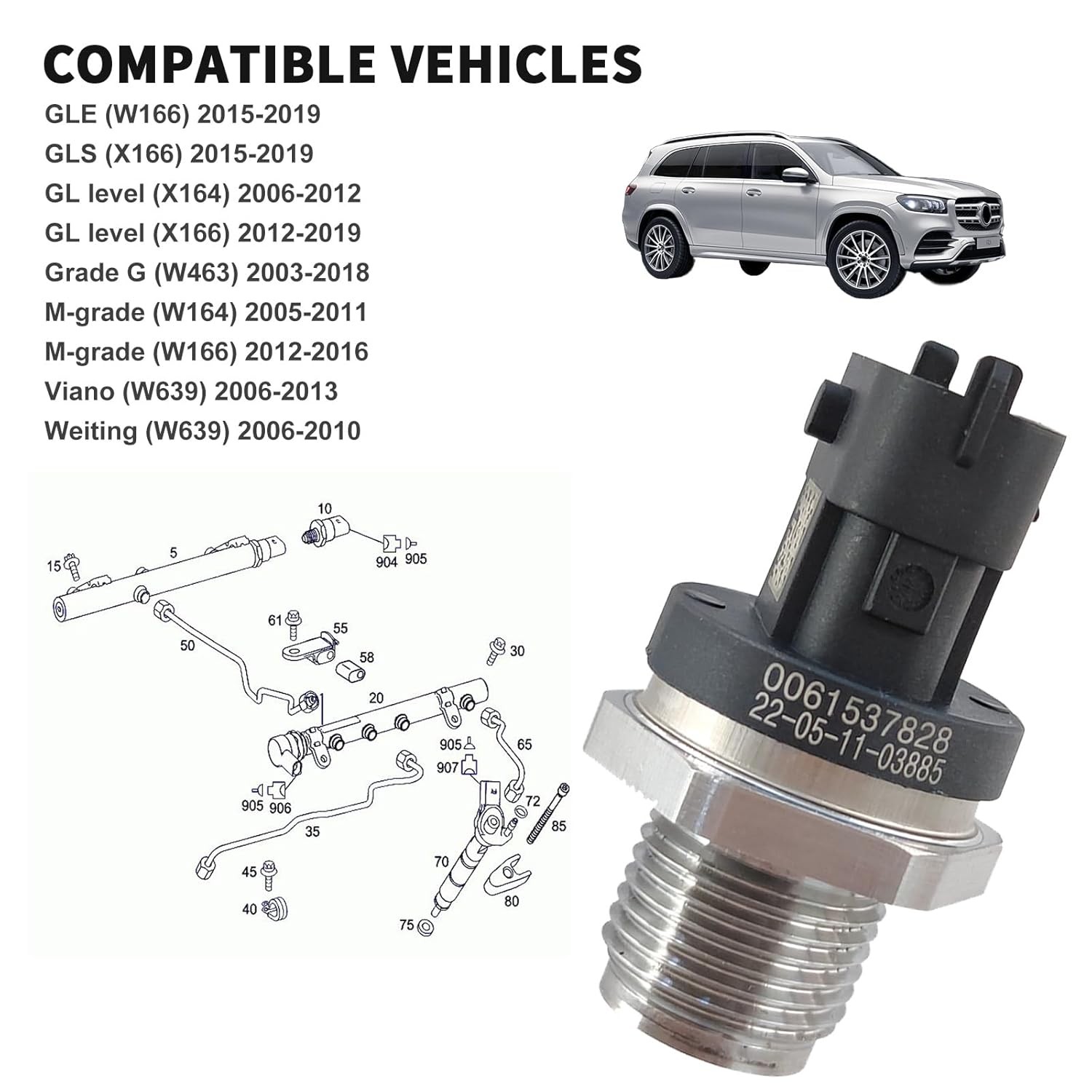 Fuel Rail High Pressure Sensor 2003-2015 for Mercedes Benz GLE 350d GLS GLE GL G