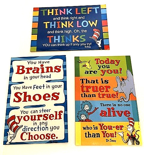 Set of 3 Whimsical Dr. Seuss Colorful Posters Double-Sided for Classroom or Home