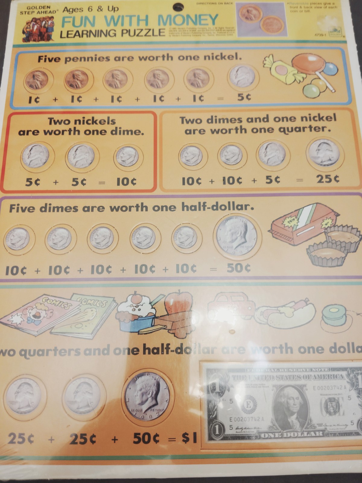 1985 Collectors Vintage Golden Step Ahead learning Puzzle Fun with Money (Z-200)