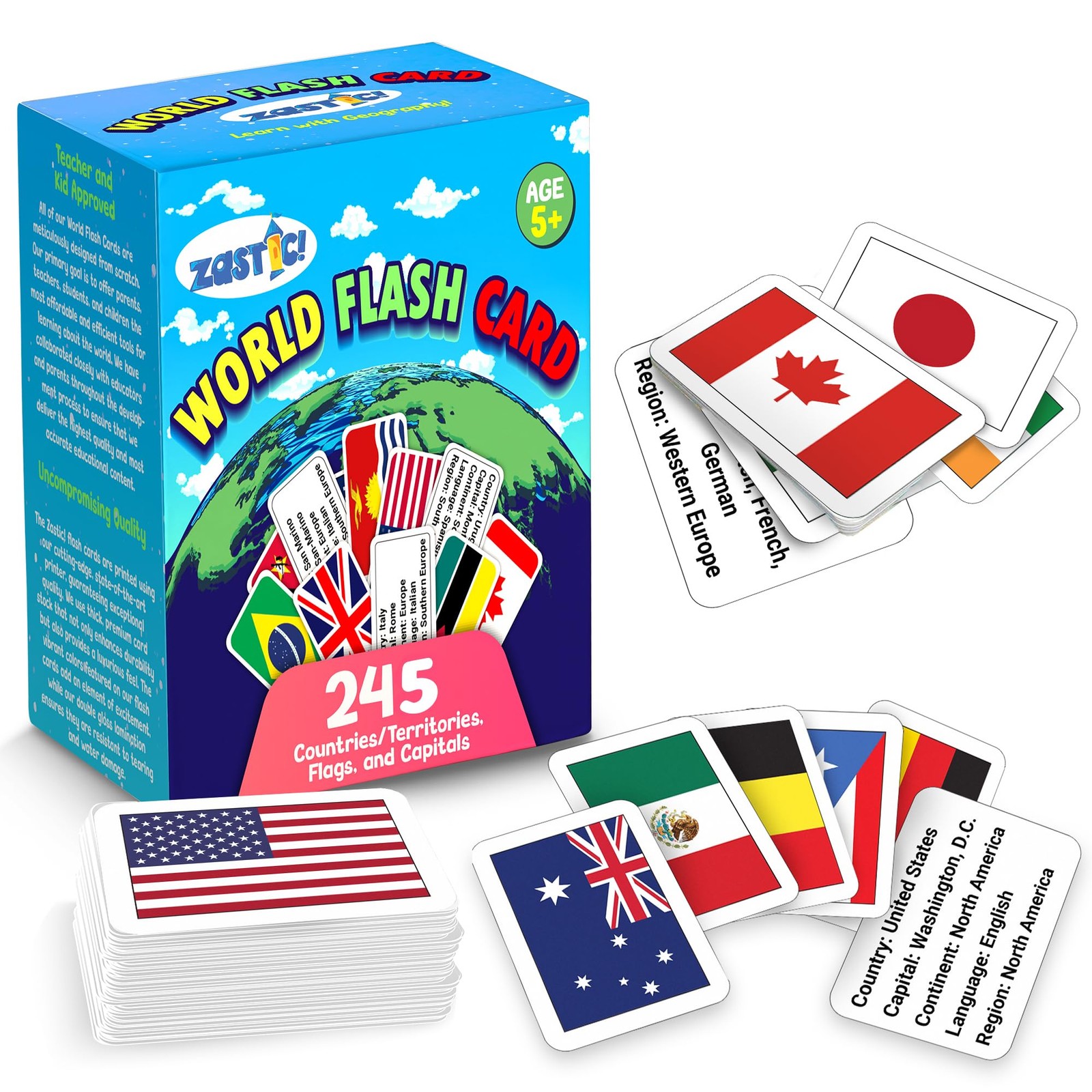 World Flags Flashcards – 245 Country Flags, Capitals, Languages & Continents – G