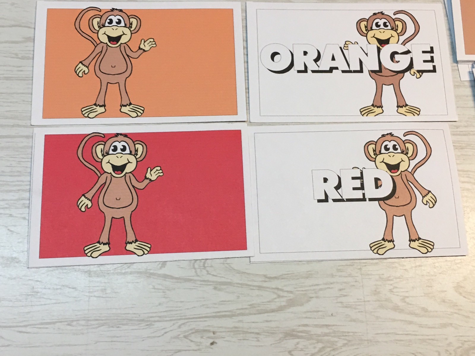 Monkey Color Word Match – Laminated Activity Cards#