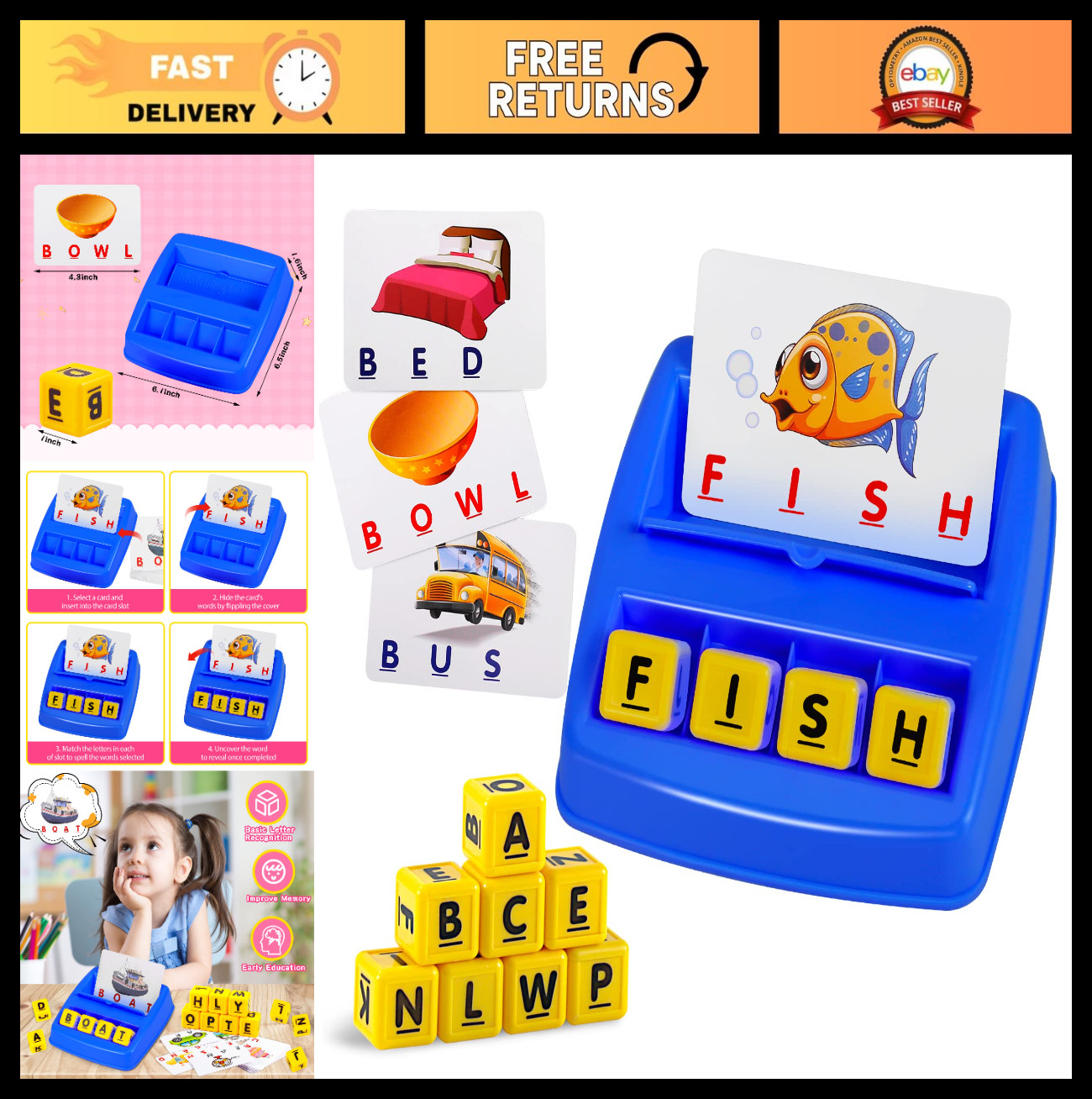 Educational Matching Letter Game – Spelling & Memory Toy for Kids 3-8 Years