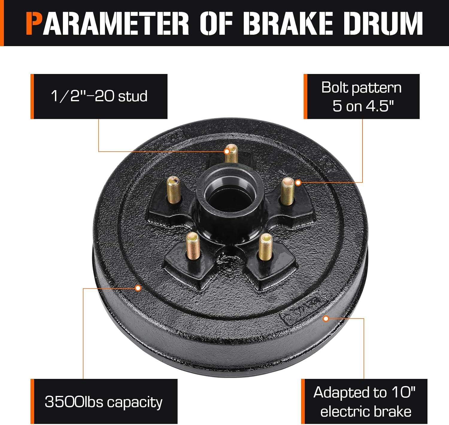 5 on 4.5″ Bolt Circle Drum Kits w/ 10″ x 2-1/4″ Left and Right Self-Adjusting