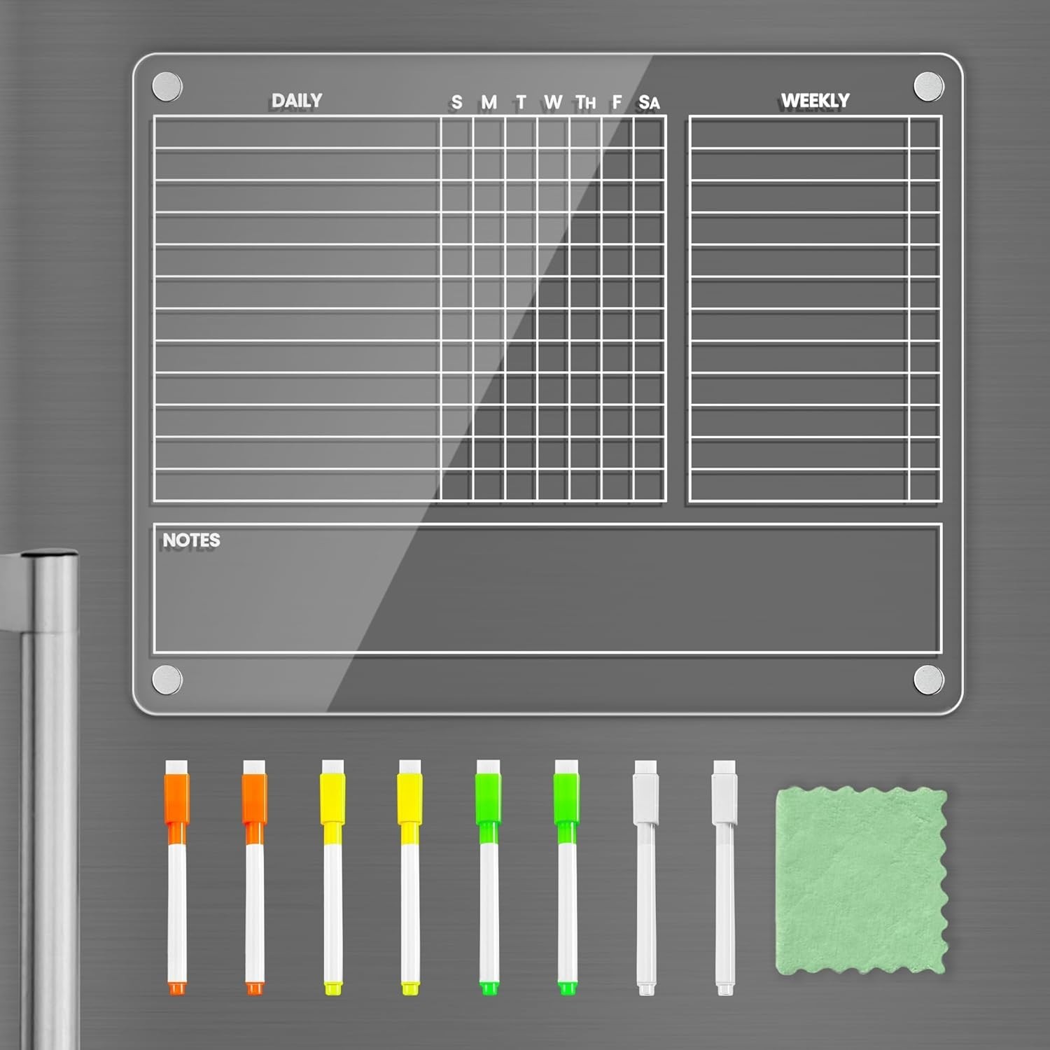 Family-Friendly 12’x9.5′ Magnetic Chore Board with Vibrant Markers & Towel
