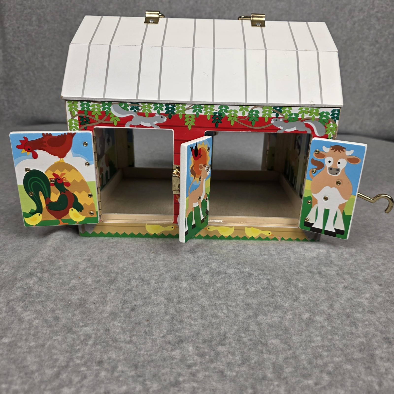Melissa & Doug Wooden Latches Barn Toy Building Red Farm Animals Kids Playset