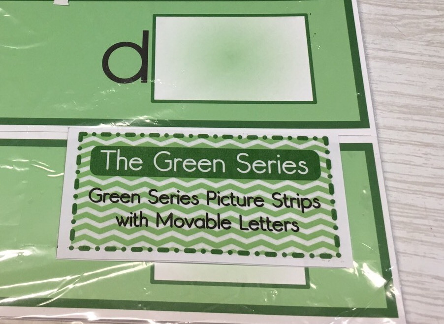 The Green Series – 48 Picture Strips with Movable Letters Montessori