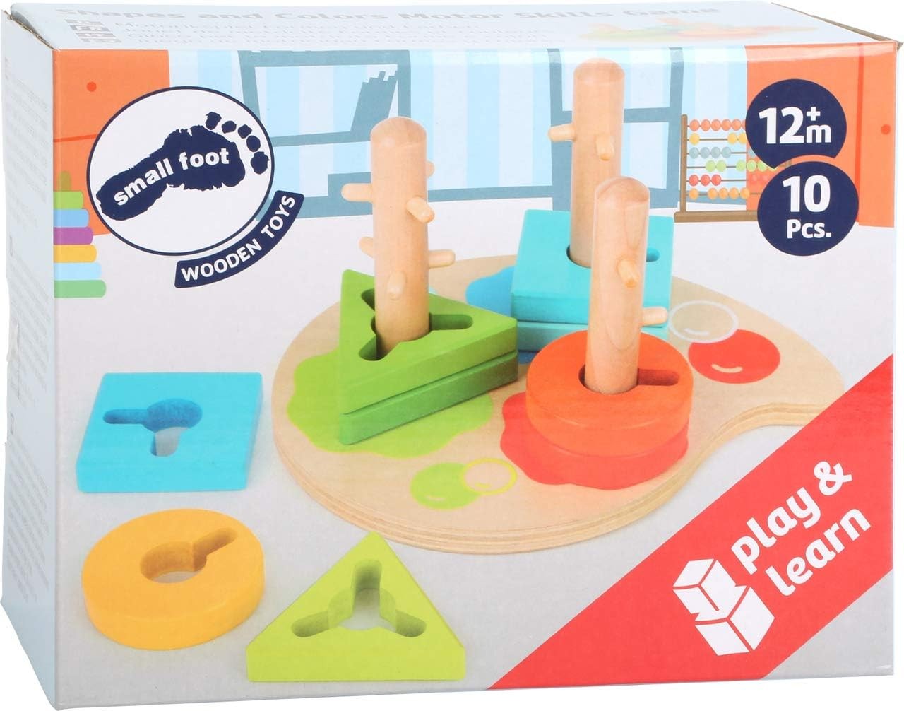 Small Foot 11190 Motor skills Shapes and Colours made of wood, plug-in game with