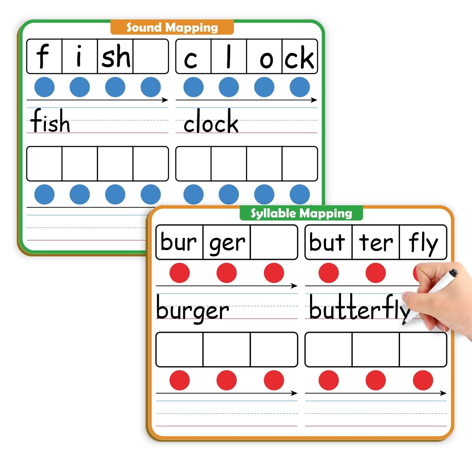 Aizweb Phonemic Awareness Dry Erase Board,9″ x 12″ Syllable Small Whiteboard,…