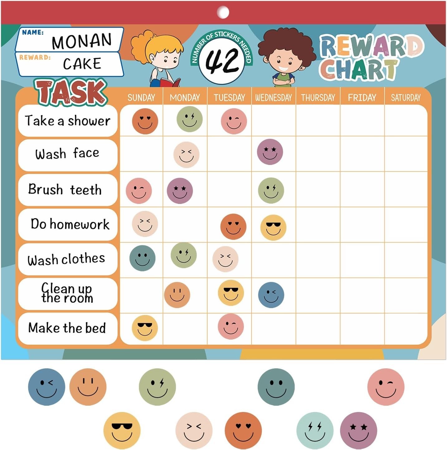 Boho 32 Chore Charts Behavior Reward Chart System,Sticker Chore Chart Pad for…