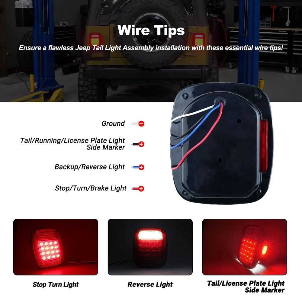 Tail Lights Assembly Replacement for 1979-2006 Wrangler TJ YJ CJ5 CJ7 Red Squ…