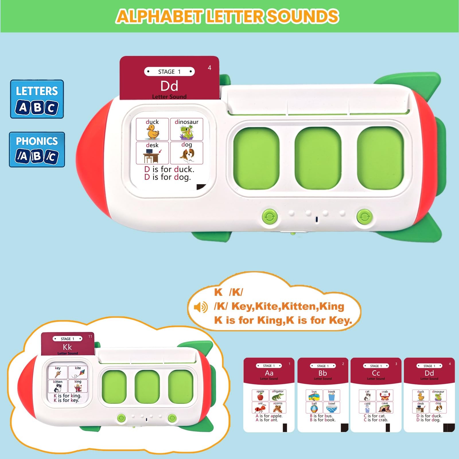 Talking Phonics Card Reader for Kids Ages 3-7, 5-Level Learn-to-Read System w…