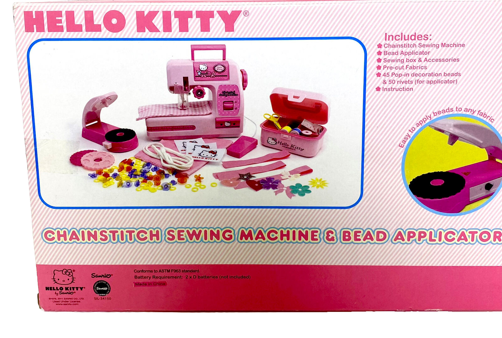 Hello Kitty Chainstitch Sewing Machine & Bead Applicator Activity Set Sanrio NOS