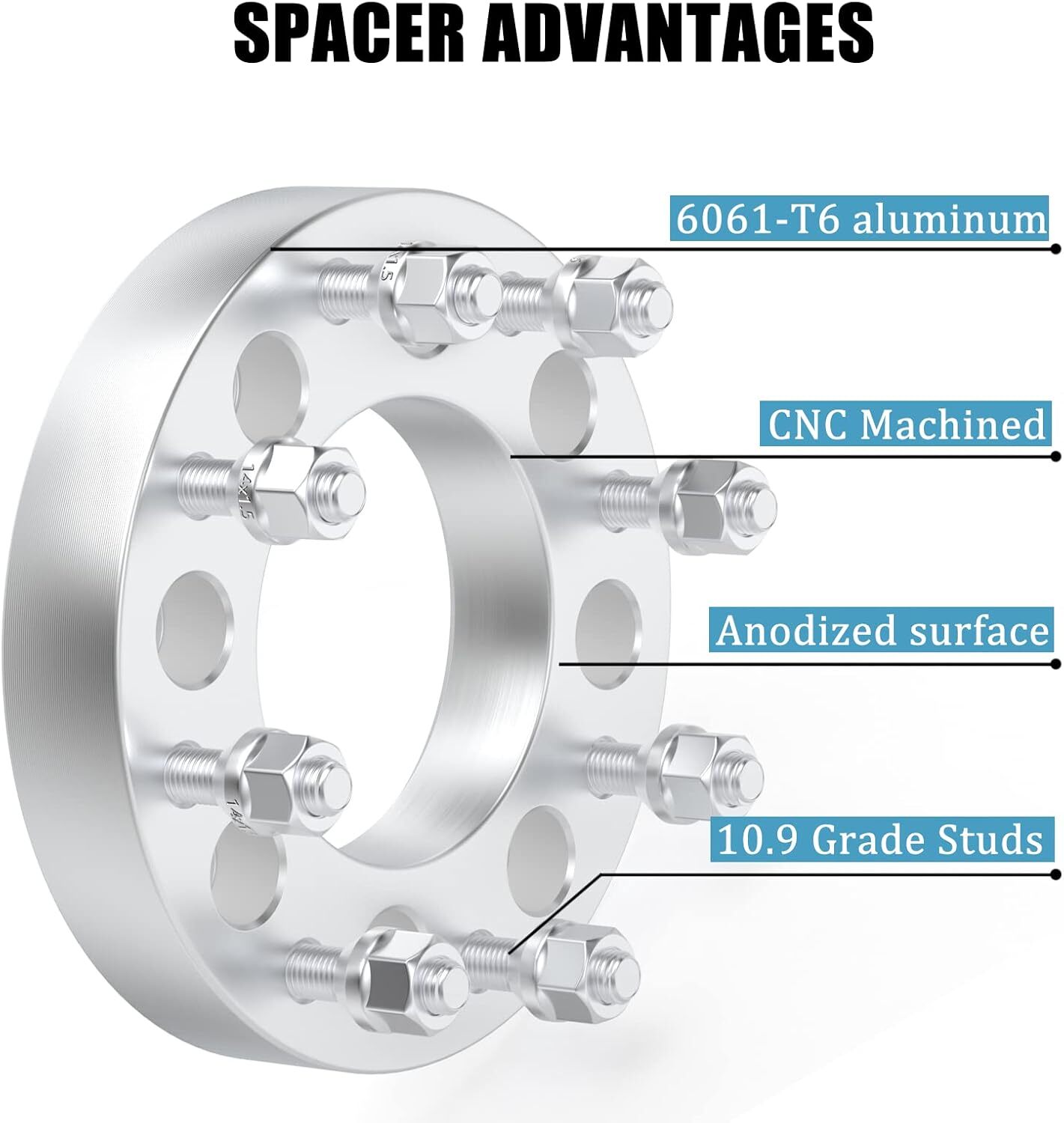 8×6.5 to 8×180 Wheel Spacers 1.5″(38mm) Bore 117mm with M14x1.5 Studs for Chevy