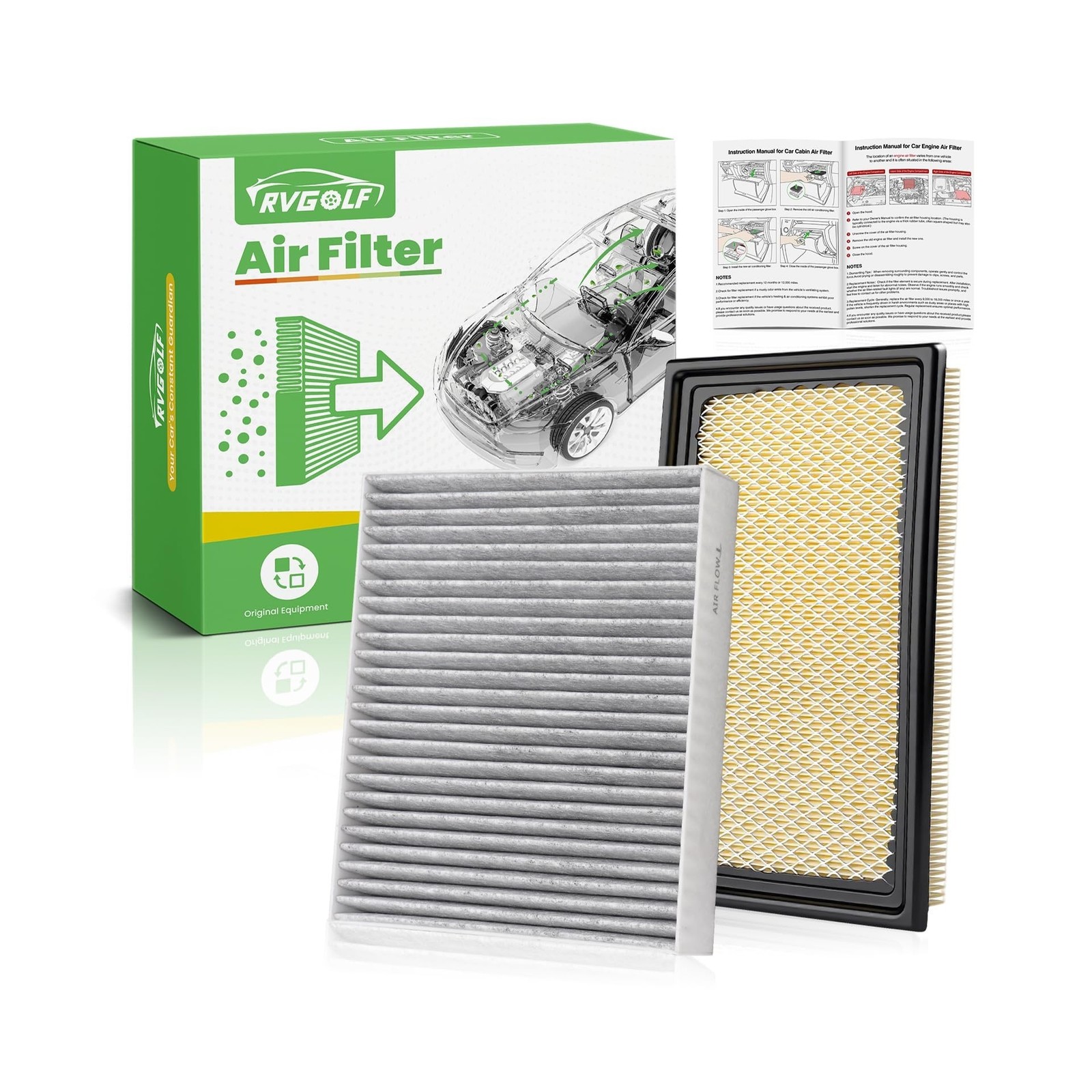 Engine+Cabin Air Filters Fit for Explorer 2011-2019, 3.0T Flex 2010-2019, Fus…