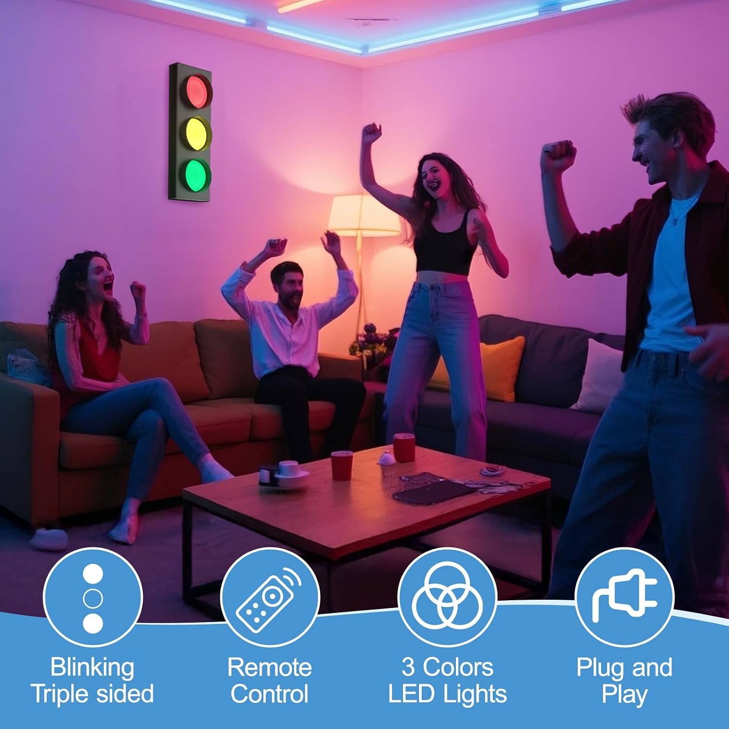 Remote Control LED Traffic Light Wall Lamp Easy Installation Decorative