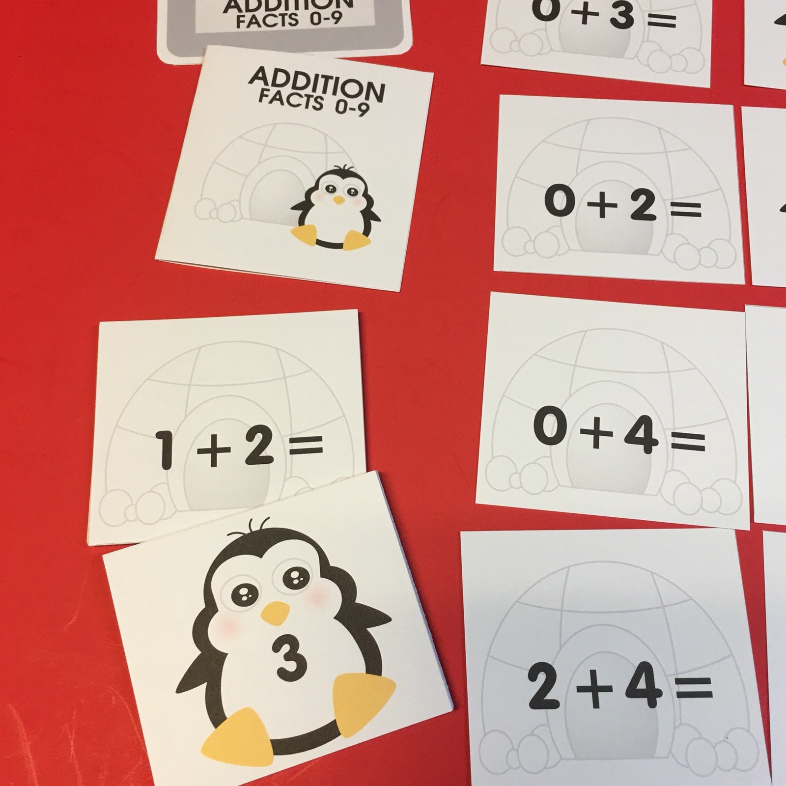 PENGUIN – Addition Facts 0-9 Matching Game 48 Cards